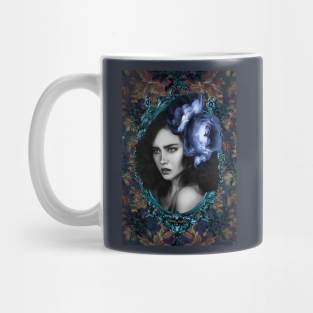 Light blue Beautiful Girl Floral Portrait Digital Artwork Mug